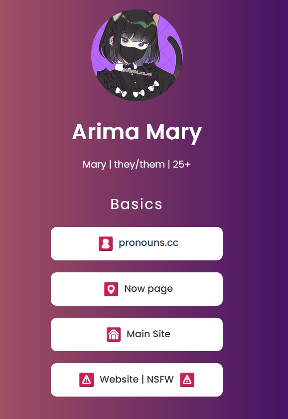 Screenshot of my link hub. My profile picture sits under my username and tagline. First section, 